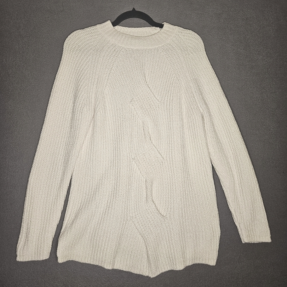 0018 J Jill Soft Chenille Knot Design Sweater Warm Cozy White Cream Ivory Small